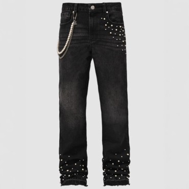 Pickled heavyweight printed men's jeans