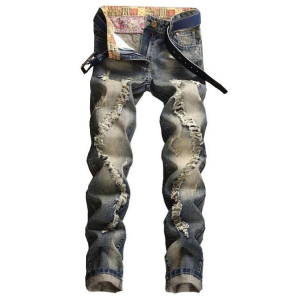 Vintage distressed straight leg men's jeans with holes