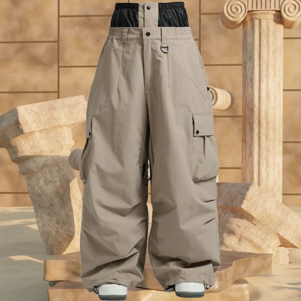 Loose and breathable beige hip-hop ski pants