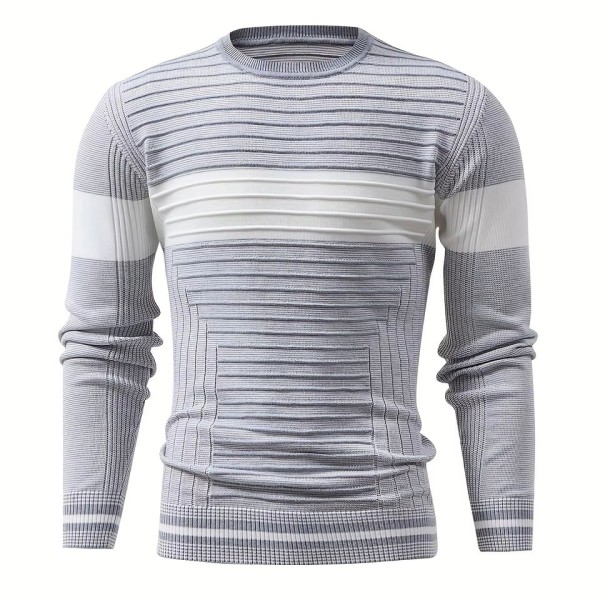 Wrinkle resistant breathable striped men's autumn and winter knitted round neck sweater