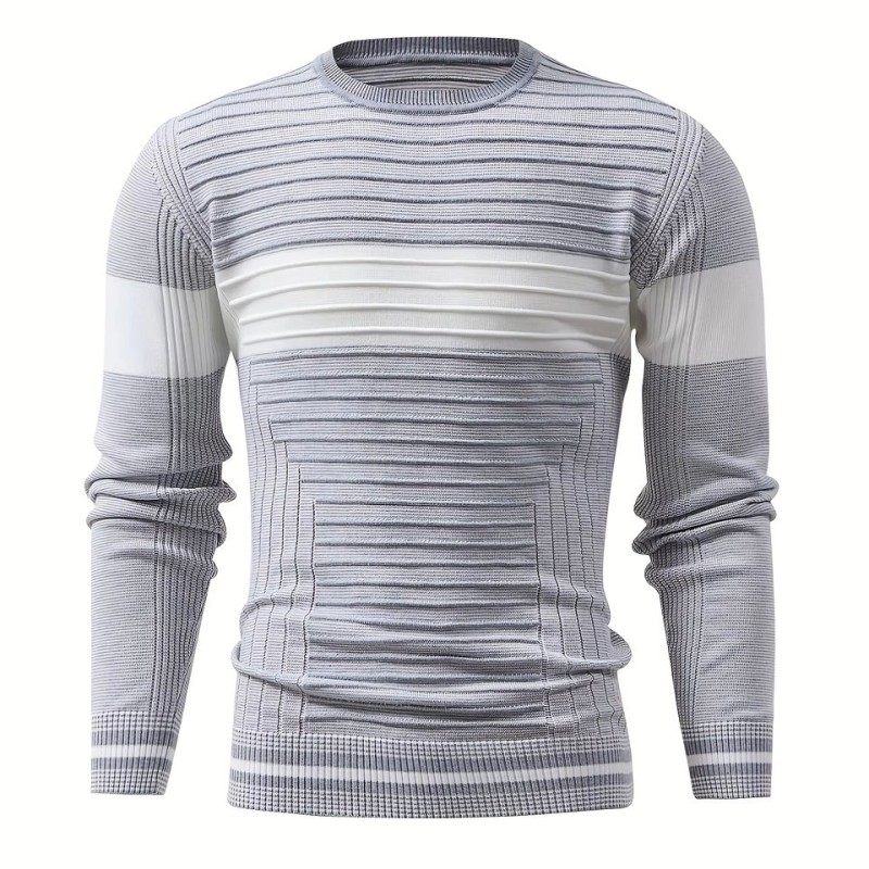 Wrinkle resistant breathable striped men's autumn and winter knitted round neck sweater