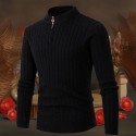 Comfortable and warm three-dimensional jacquard men's long sleeved knitted sweater