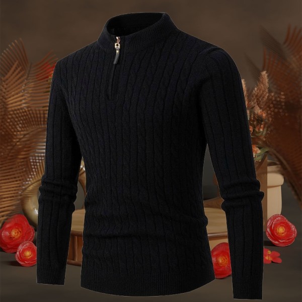 Comfortable and warm three-dimensional jacquard men's long sleeved knitted sweater