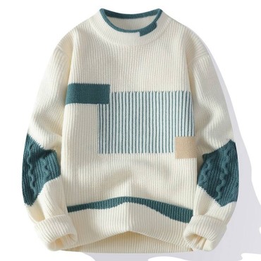 Comfortable loose contrasting custom men's pullover sweater