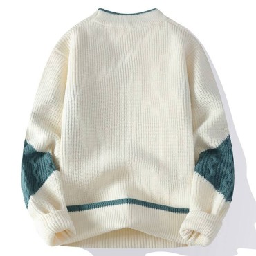 Comfortable loose contrasting custom men's pullover sweater