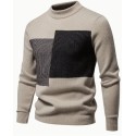 Skin friendly, warm and slim fit men's round neck spliced knitted pullover sweater