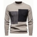 Skin friendly, warm and slim fit men's round neck spliced knitted pullover sweater