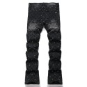 Elastic slim fit retro embroidered men's jeans