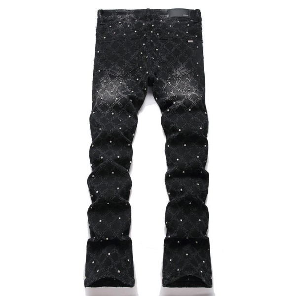 Elastic slim fit retro embroidered men's jeans