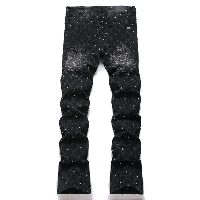 Elastic slim fit retro embroidered men's jeans