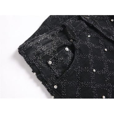 Elastic slim fit retro embroidered men's jeans