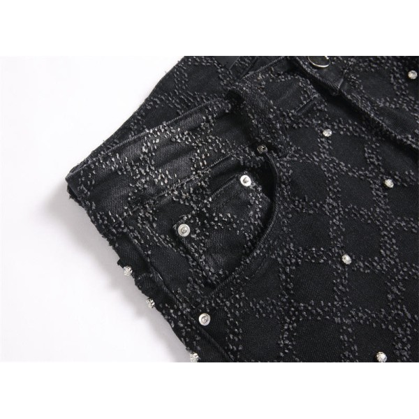 Elastic slim fit retro embroidered men's jeans