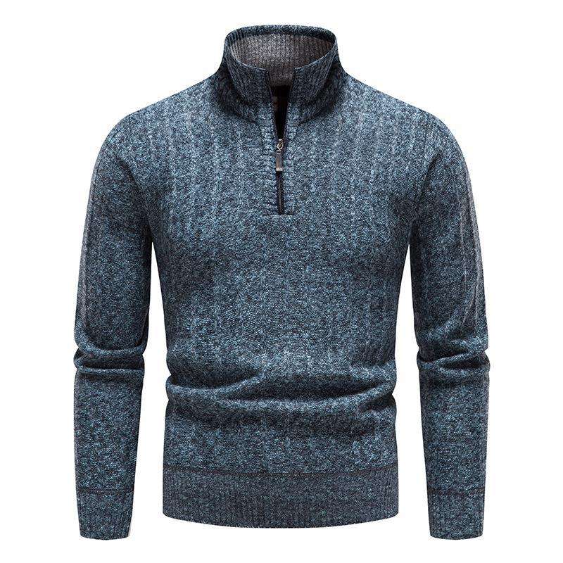 Comfortable and warm business striped men's stand up collar pullover sweater