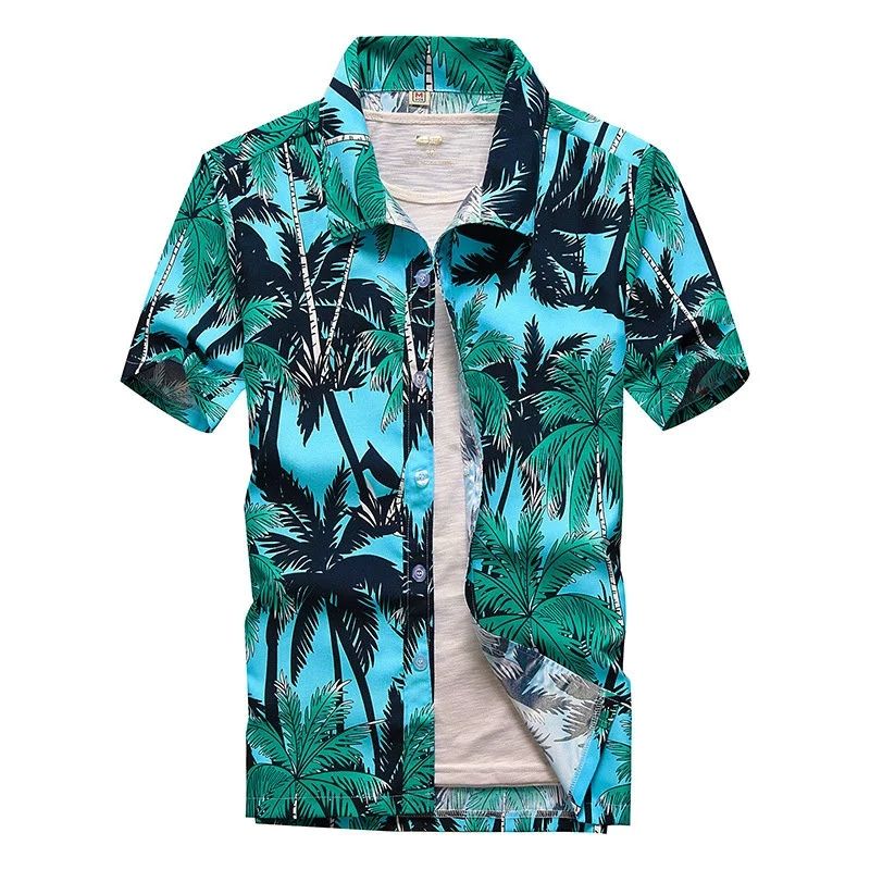 Breathable printed casual men's short sleeved shirt