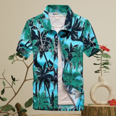 Breathable printed casual men's short sleeved shirt