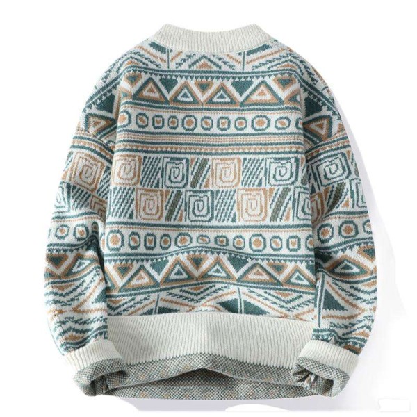 Warm velvet retro printed men's knitted pullover