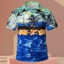 Breathable printed knitted men's short sleeved formal beach shirt