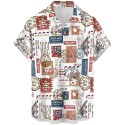 Breathable abstract printed stand up collar men's casual beach shirt