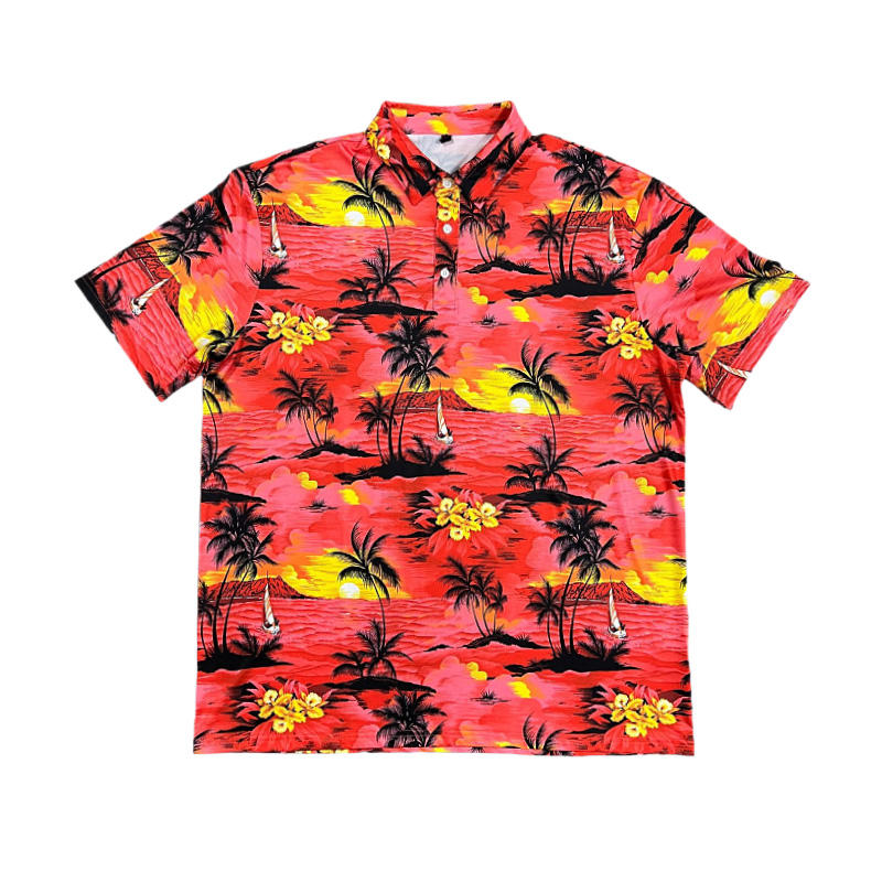 Comfortable and breathable fully printed men's polo T-shirt