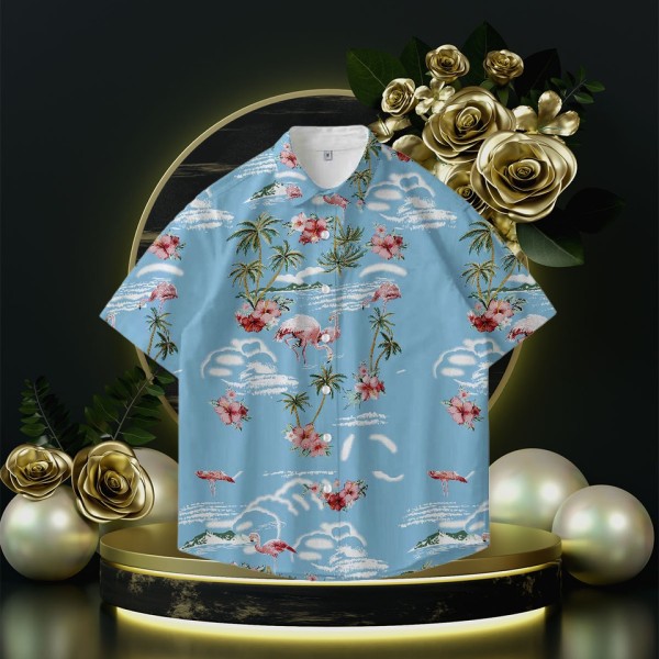 Breathable printed casual men's short sleeved shirt