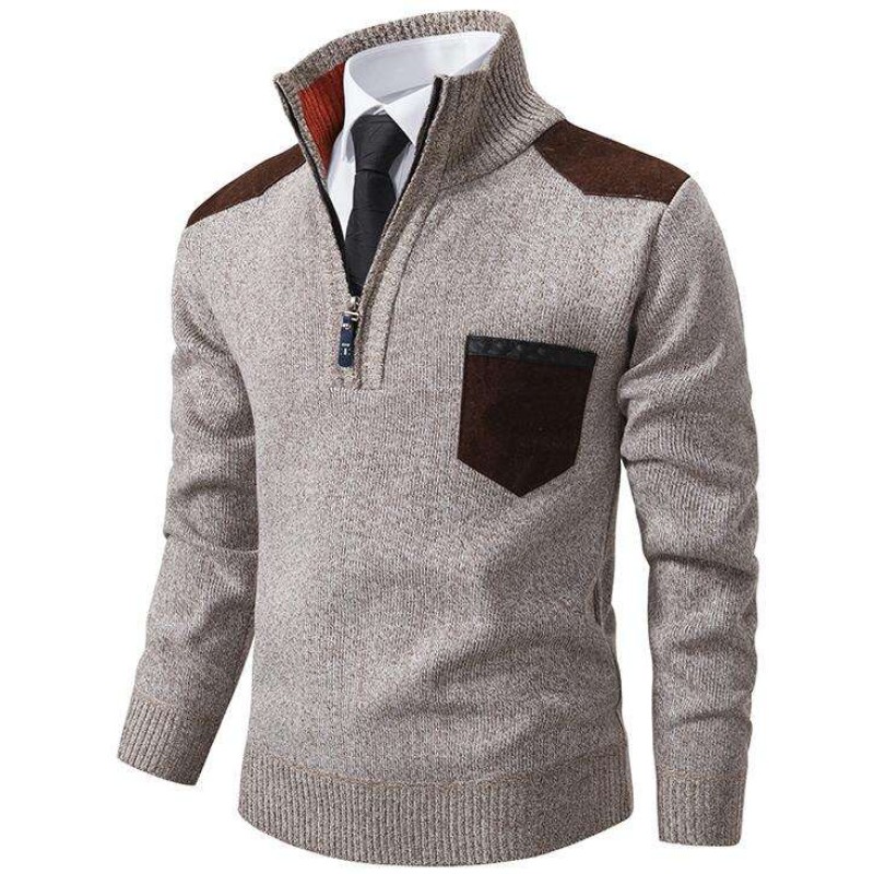Thick plush stand up collar pullover men's sweater jacket