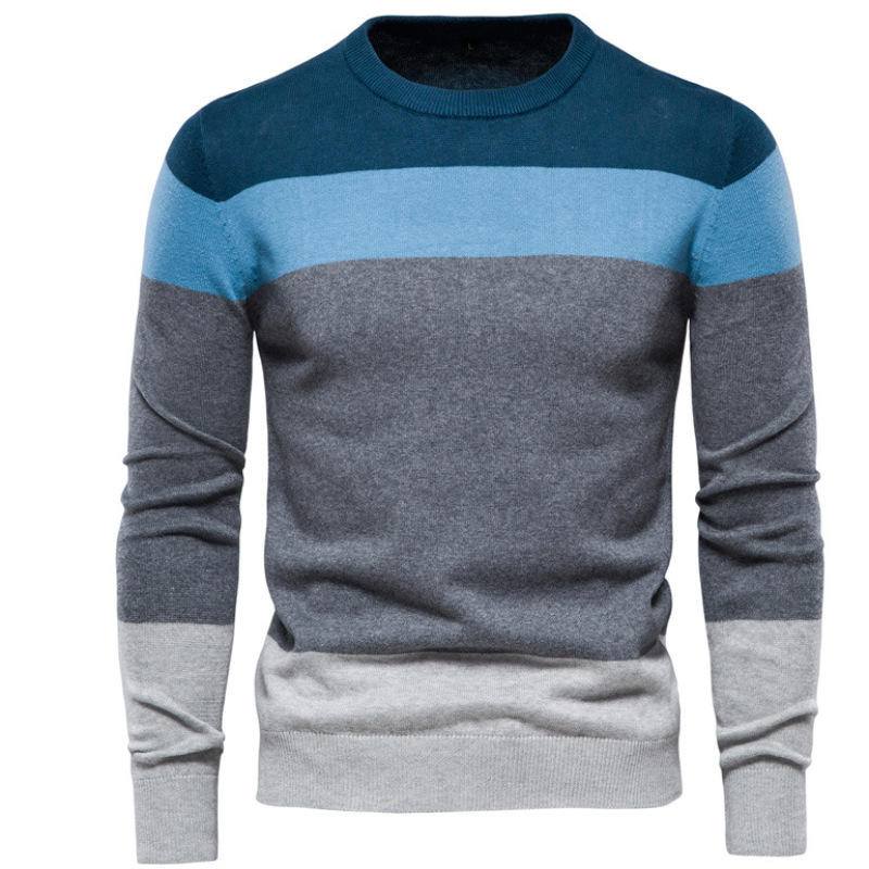 Soft and warm striped men's round neck sweater