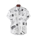 Loose and breathable printed men's short sleeved shirt