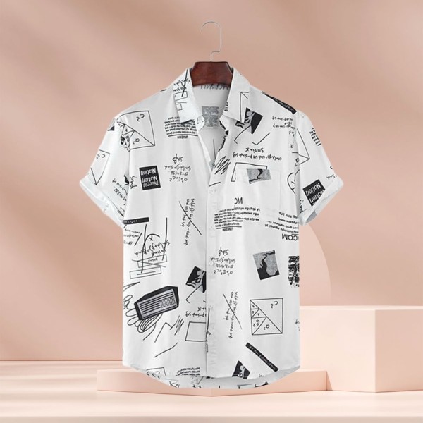 Loose and breathable printed men's short sleeved shirt