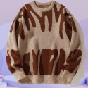 Retro loose contrasting men's knitted pullover