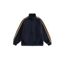 Retro three stripe stand up collar loose men's cardigan jacket