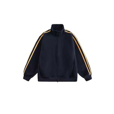 Retro three stripe stand up collar loose men's cardigan jacket