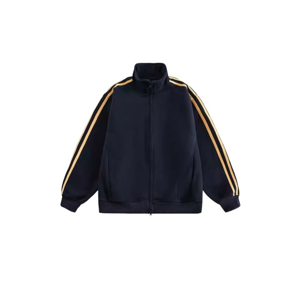 Retro three stripe stand up collar loose men's cardigan jacket