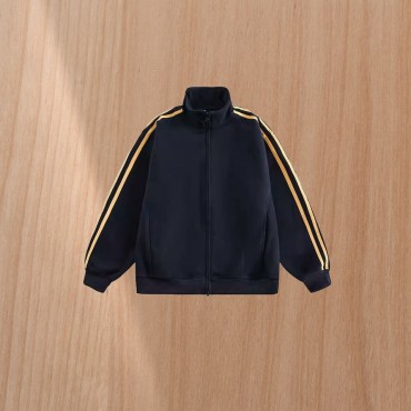 Retro three stripe stand up collar loose men's cardigan jacket