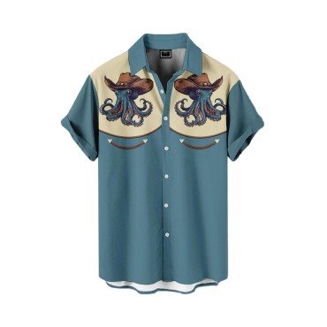 Beach vacation+men's short sleeved shirt