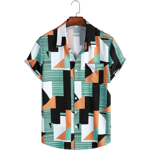Casual men's beach short sleeved printed shirt