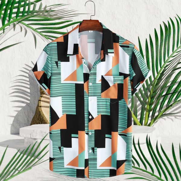 Casual men's beach short sleeved printed shirt