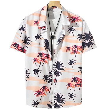 Wrinkle resistant breathable tropical printed men's Hawaiian shirt
