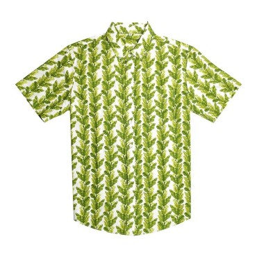 Comfortable and breathable multi-color green leaf printed beach shirt