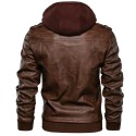 Leather hooded warm men's jacket
